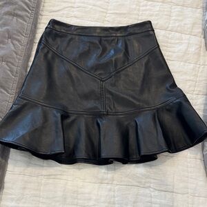 Black Faux Leather Flared Hem Skater Skirt